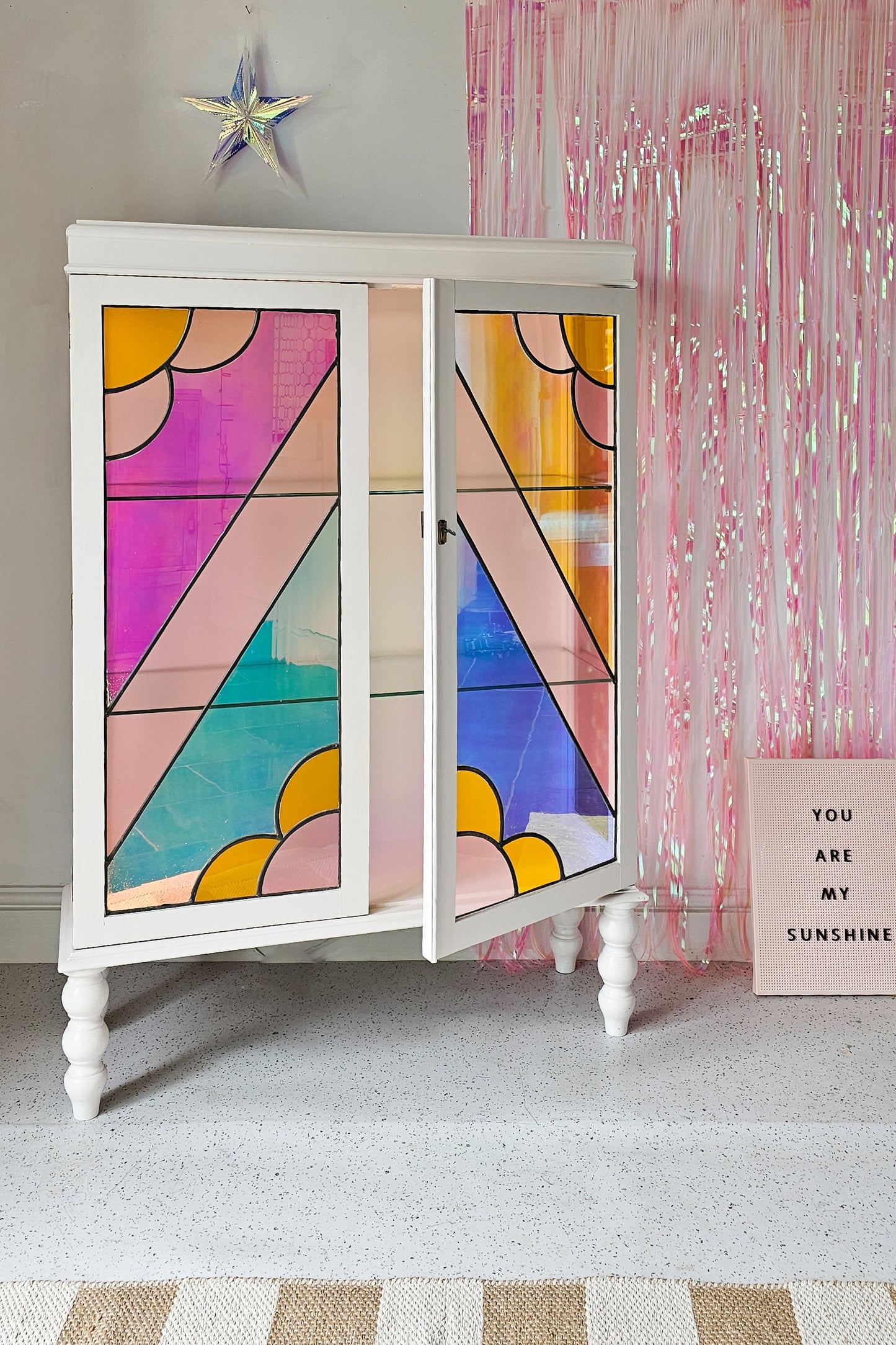 The Sunshine Art Deco Stained Coloured Glass Cabinet