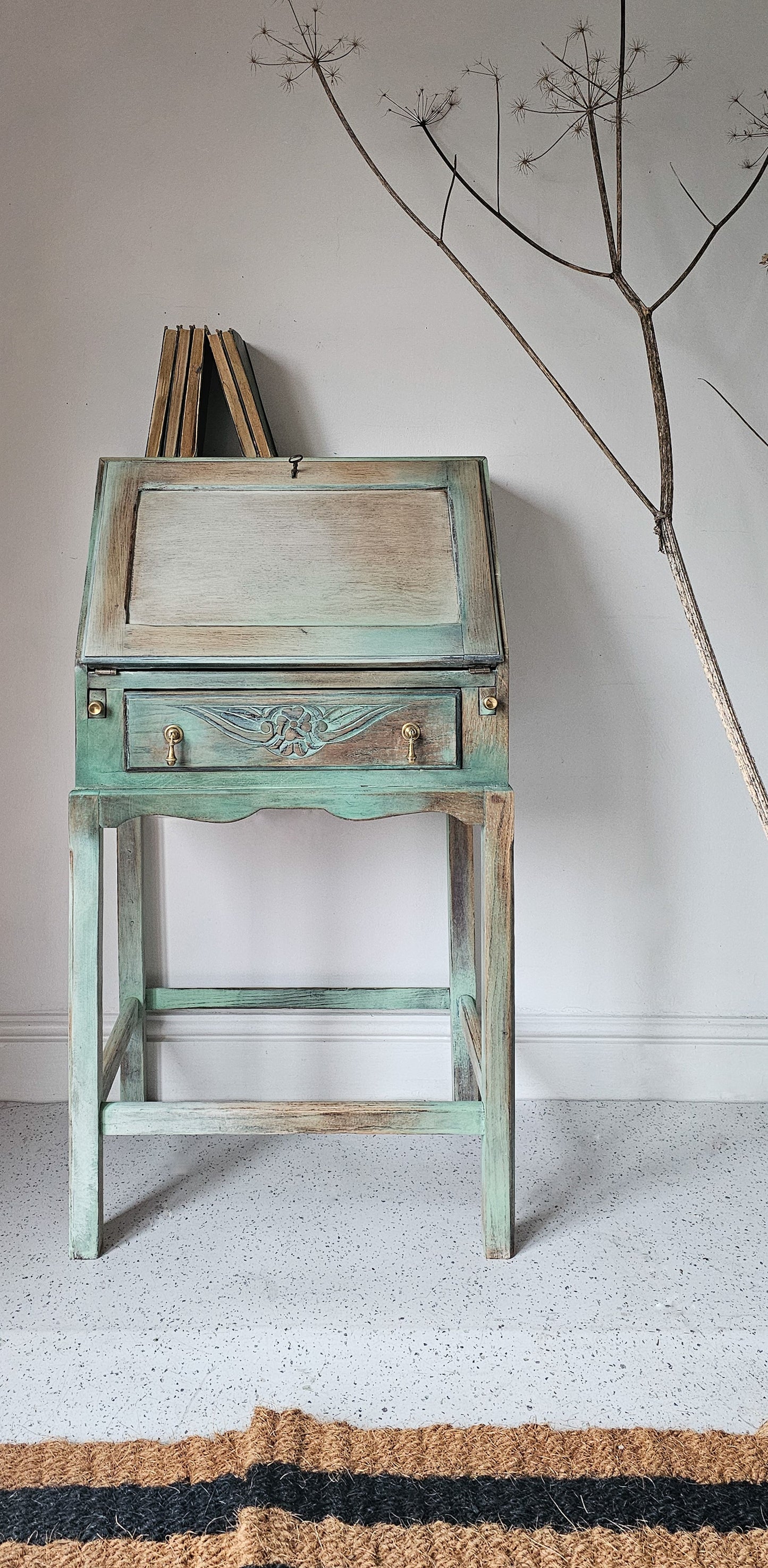 The Sharon Rustic Floral Oak Bureau