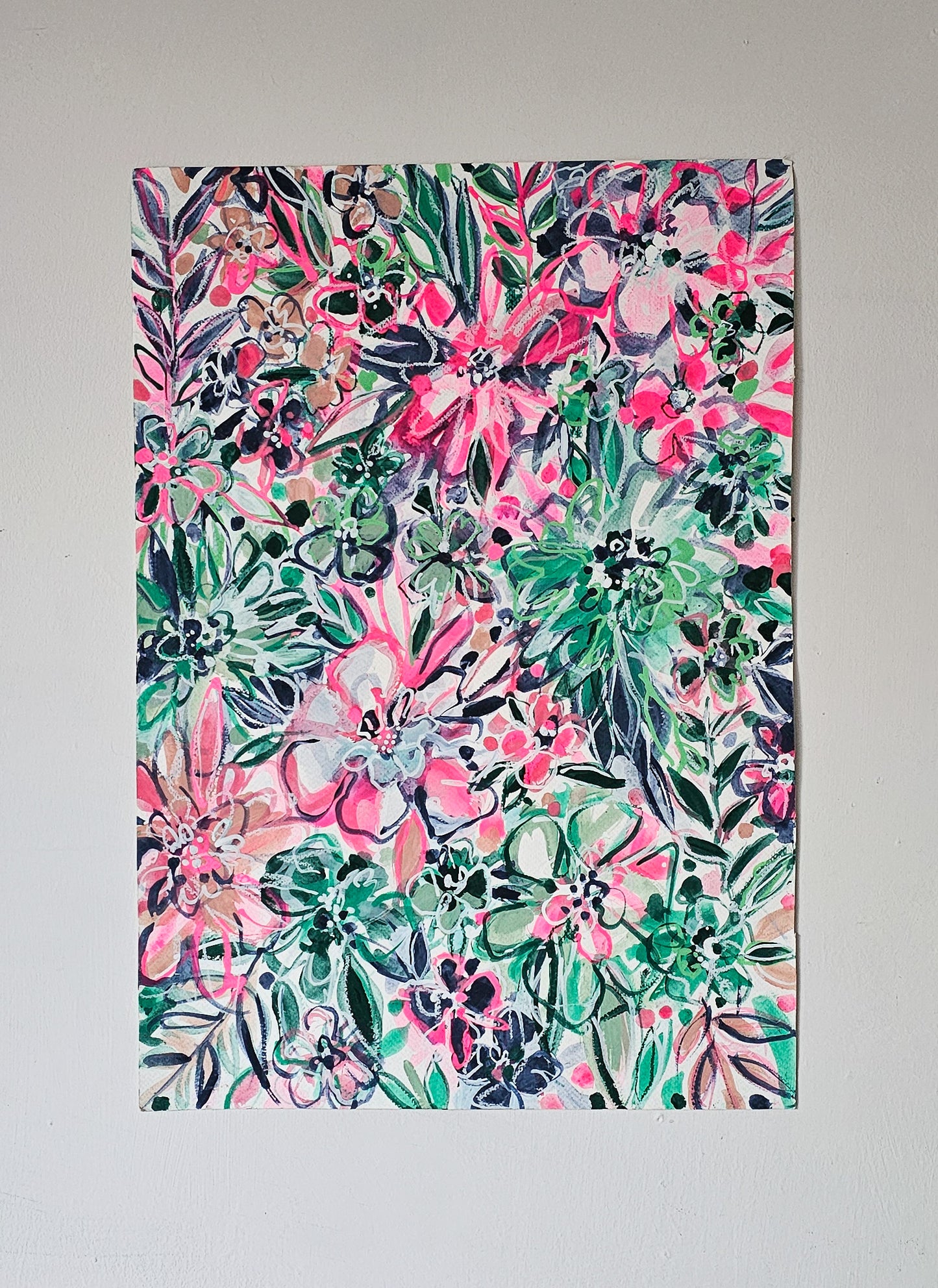 'Botanical Pattern 2' Chalk Paint & Ink on Watercolour Paper