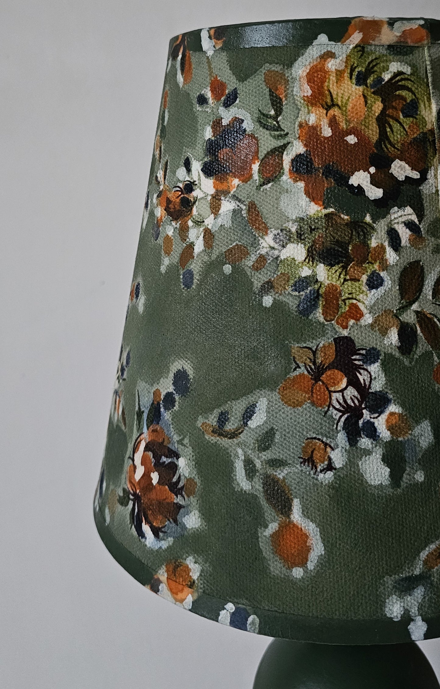 Upcycled Floral Pattern Lamp & Wooden Bobbin Base