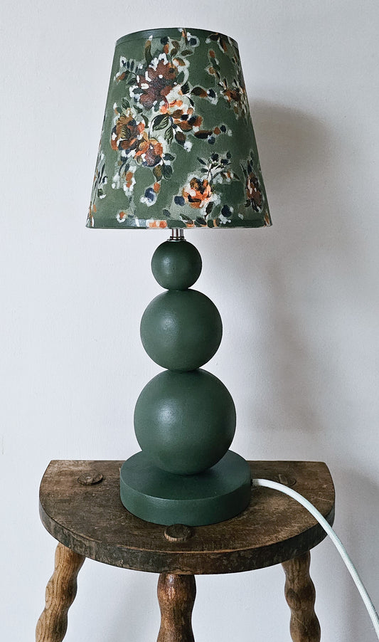 Upcycled Floral Pattern Lamp & Wooden Bobbin Base