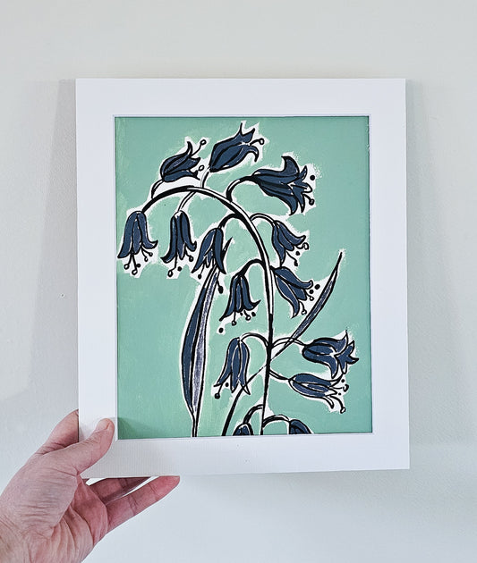'Nikki's Bluebells' Acrylic & Pencil on Paper with Mount