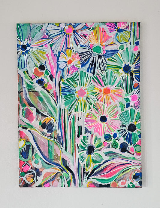 'Out of the Crowd' Acrylic & Ink floral Resin Painting on Canvas