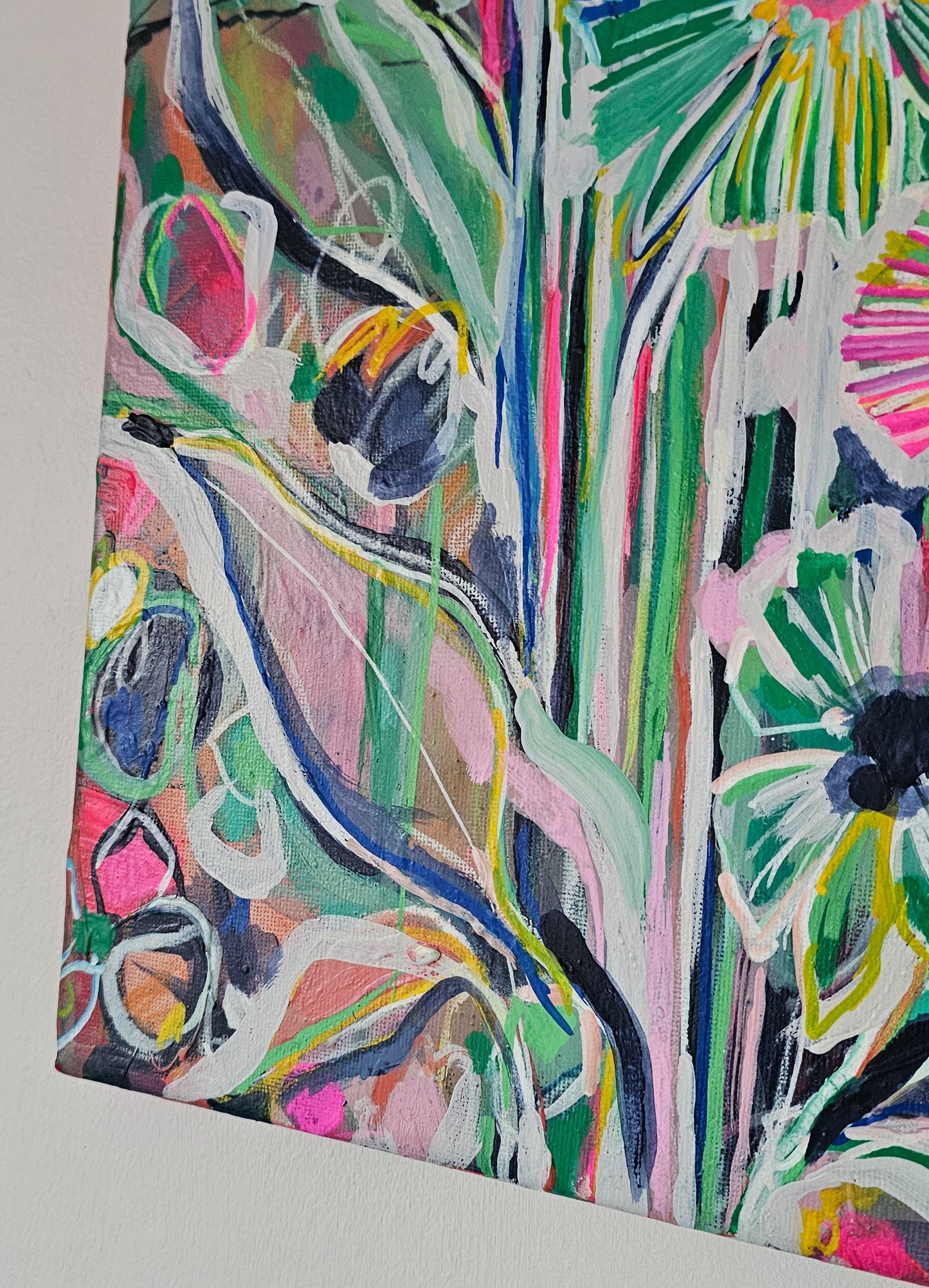 'Out of the Crowd' Acrylic & Ink floral Painting on Canvas