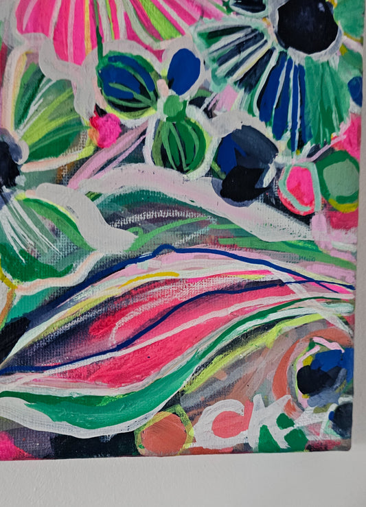 'Out of the Crowd' Acrylic & Ink floral Resin Painting on Canvas