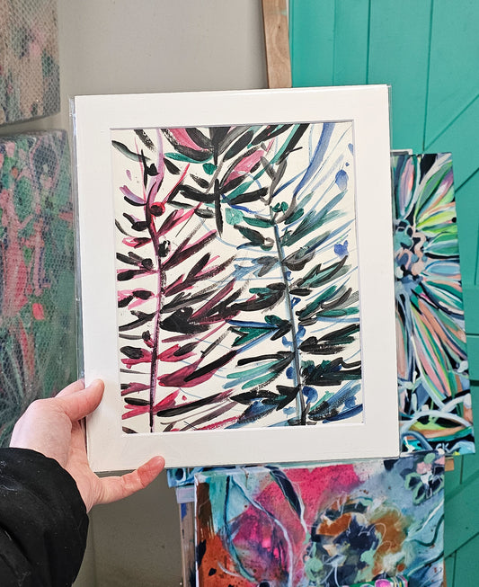 'Totally Tropical' Chalk Paint & Acrylic Sketch on Paper in White Mount