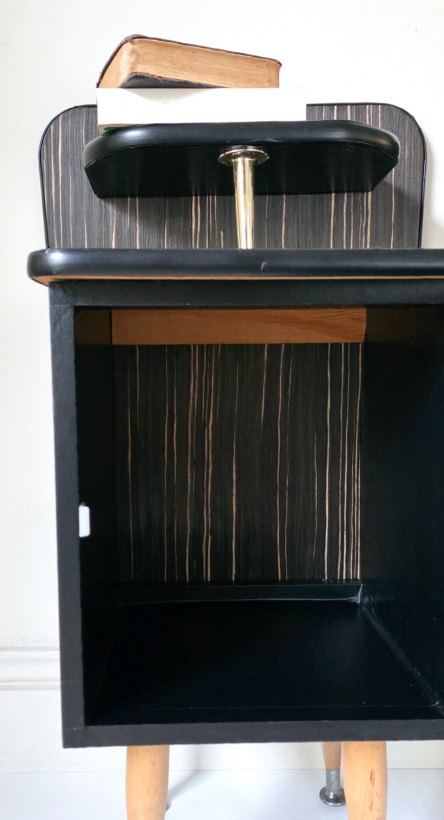 The Pinstripe Pair of Mid Century Veneer Bedside Cabinets