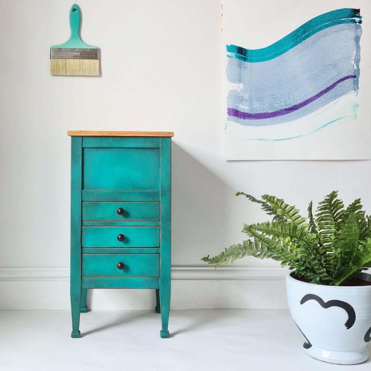Chloe Kempster free spirited upcycled furniture with personality - vintage turqouise ombre hand painted antique bedside cabinet