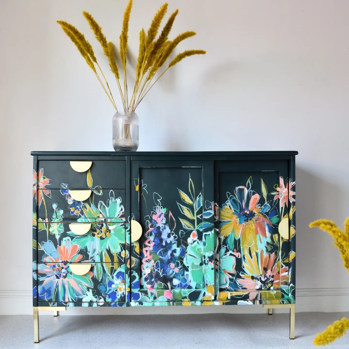 Botanical hand painted sideboard by chloe kempster