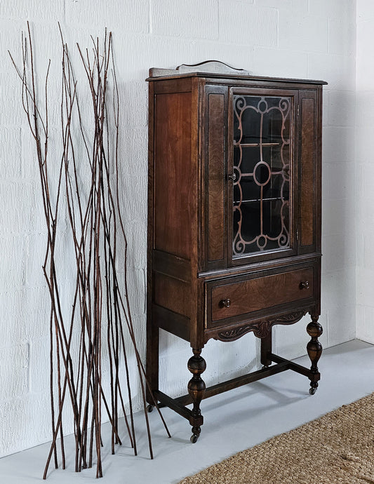The Jacobean Walnut Glazed Dresser Display Cabinet
