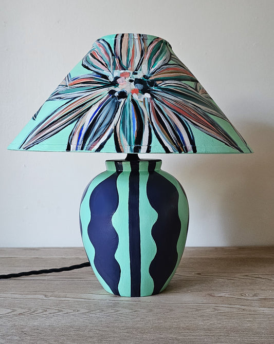 Hand-painted Ceramic Table Lamp & Daisy Pattern Shade Free UK Delivery