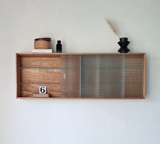 TheJasper Mid Century Reeded Glass Wall Cabinet