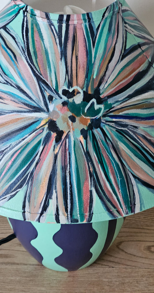 Hand-painted Ceramic Table Lamp & Daisy Pattern Shade Free UK Delivery