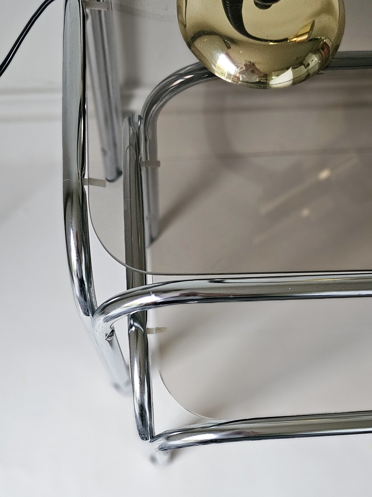 The Chrome Mid-Century Modern Smoked Glass Stacking Tables