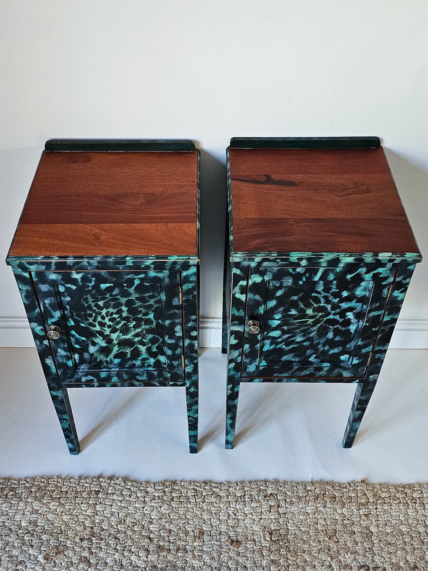 The Aria Leopard Print Pair of Edwardian Bedside Cabinets
