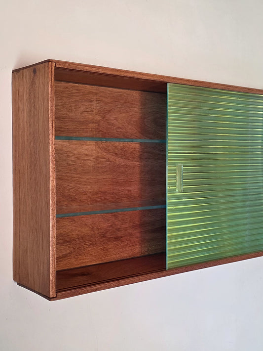 The Ingrid Mid Century Reeded Irridescent Glass Wall Cabinet
