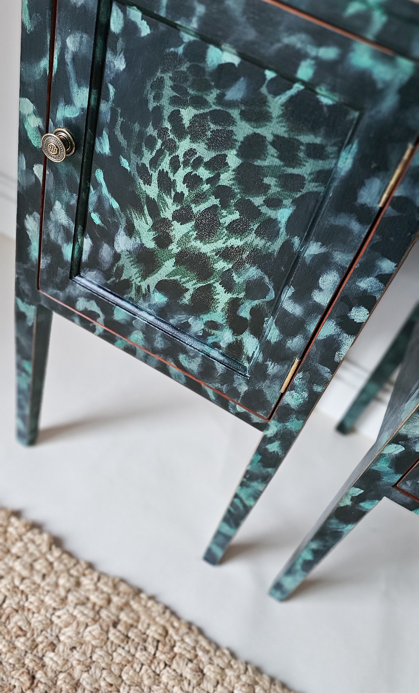 The Aria Leopard Print Pair of Edwardian Bedside Cabinets