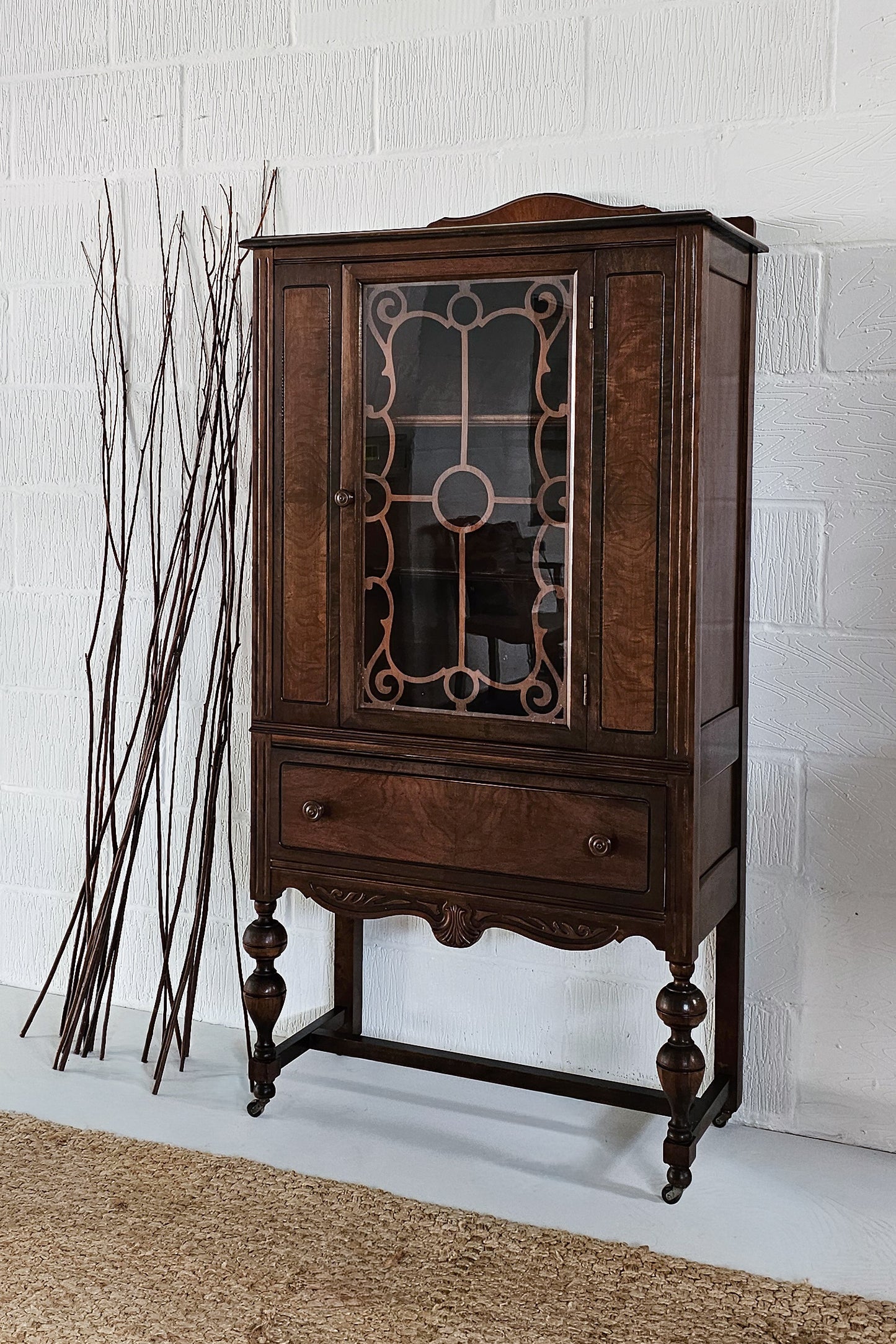 The Jacobean Walnut Glazed Dresser Display Cabinet