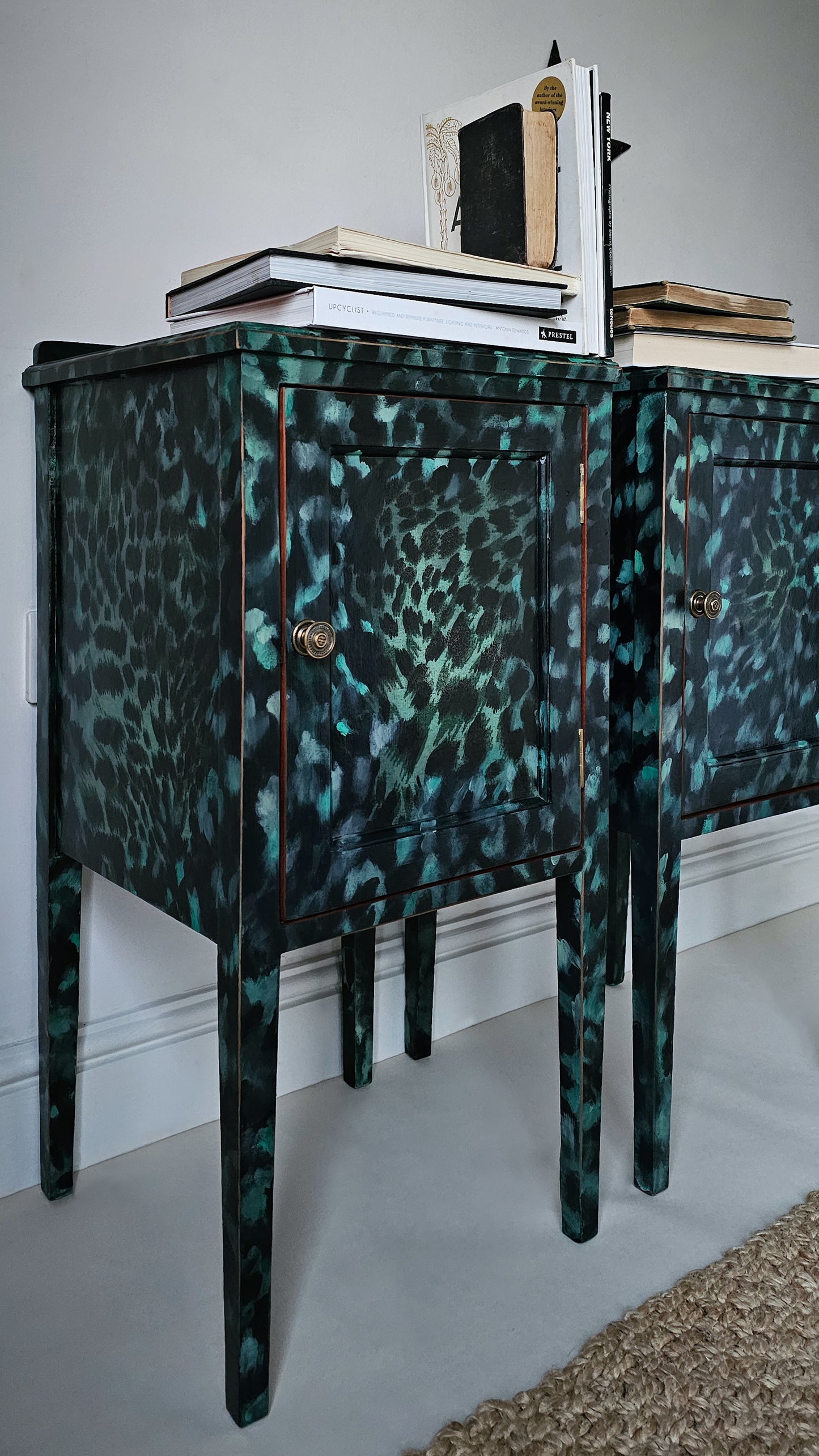 The Aria Leopard Print Pair of Edwardian Bedside Cabinets