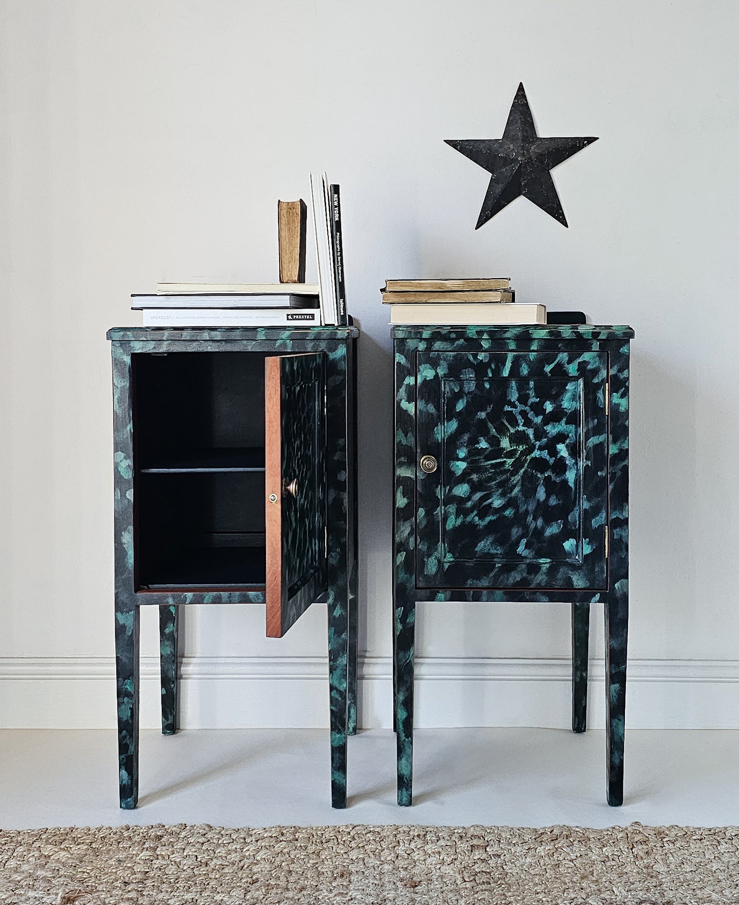The Aria Leopard Print Pair of Edwardian Bedside Cabinets