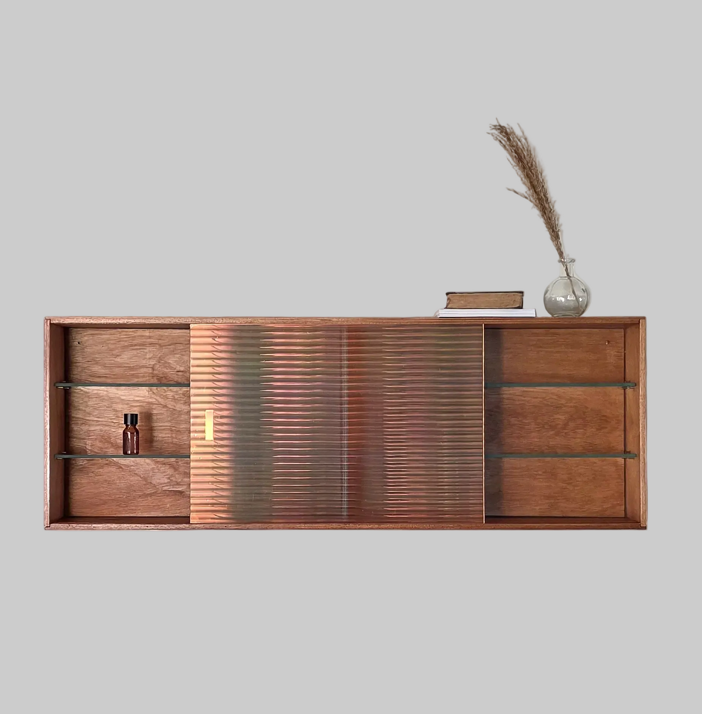 The Ingrid Mid Century Reeded Irridescent Glass Wall Cabinet