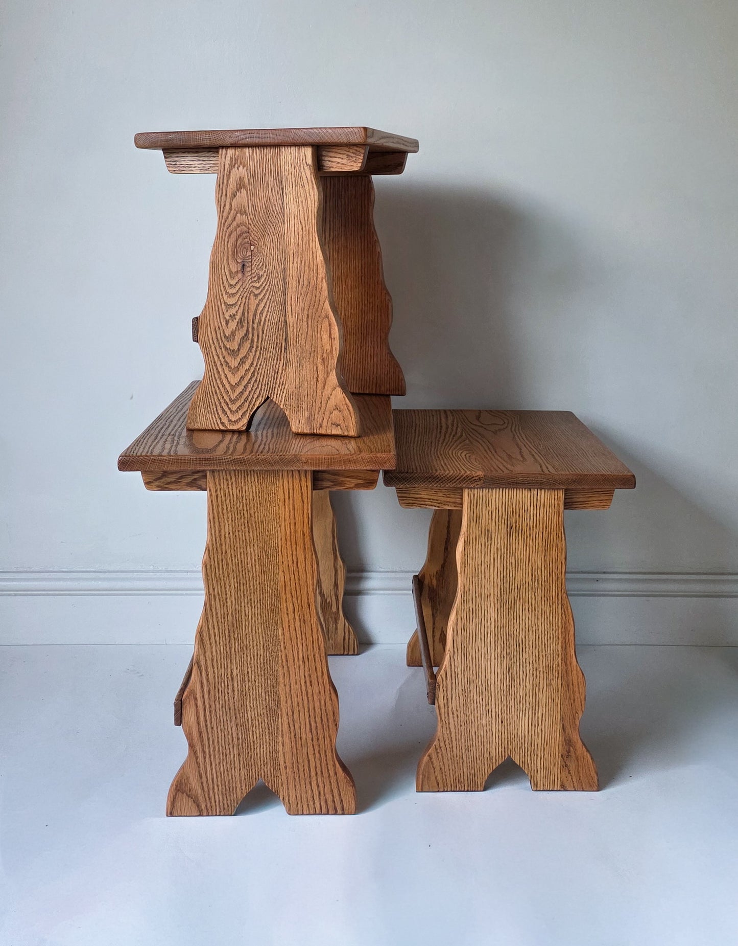 The Nest Set of Three Rustic Oak Coffee Side Tables