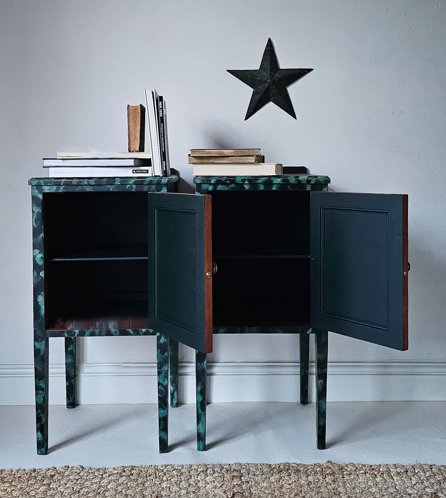 The Aria Leopard Print Pair of Edwardian Bedside Cabinets