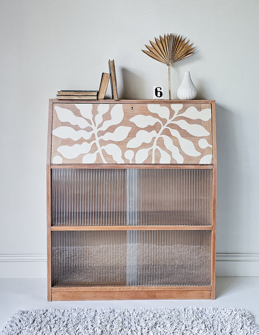 The Alice Hand-painted Reeded Glass Oak Bureau Desk