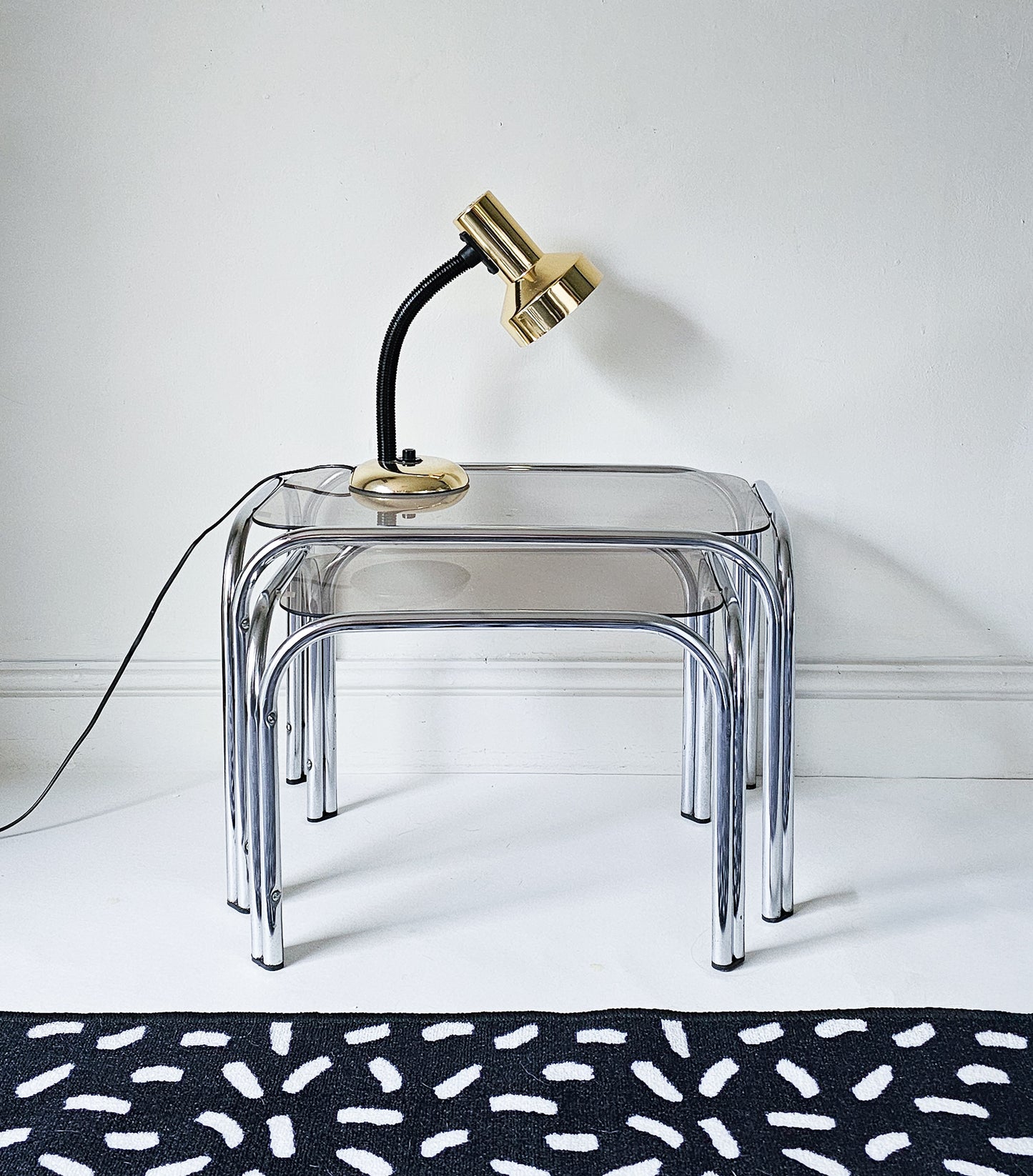 The Chrome Mid-Century Modern Smoked Glass Stacking Tables