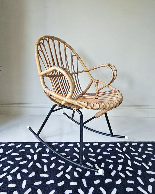 The Rohan Mid Century Boho Bamboo Rattan Rocking Chair by Rohé Noordwolde