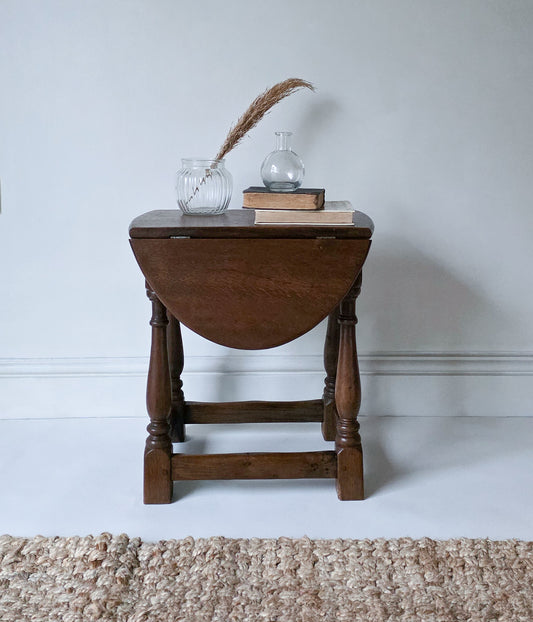 The Joanne Antique Oak Twist & Fold Swivel Side Table