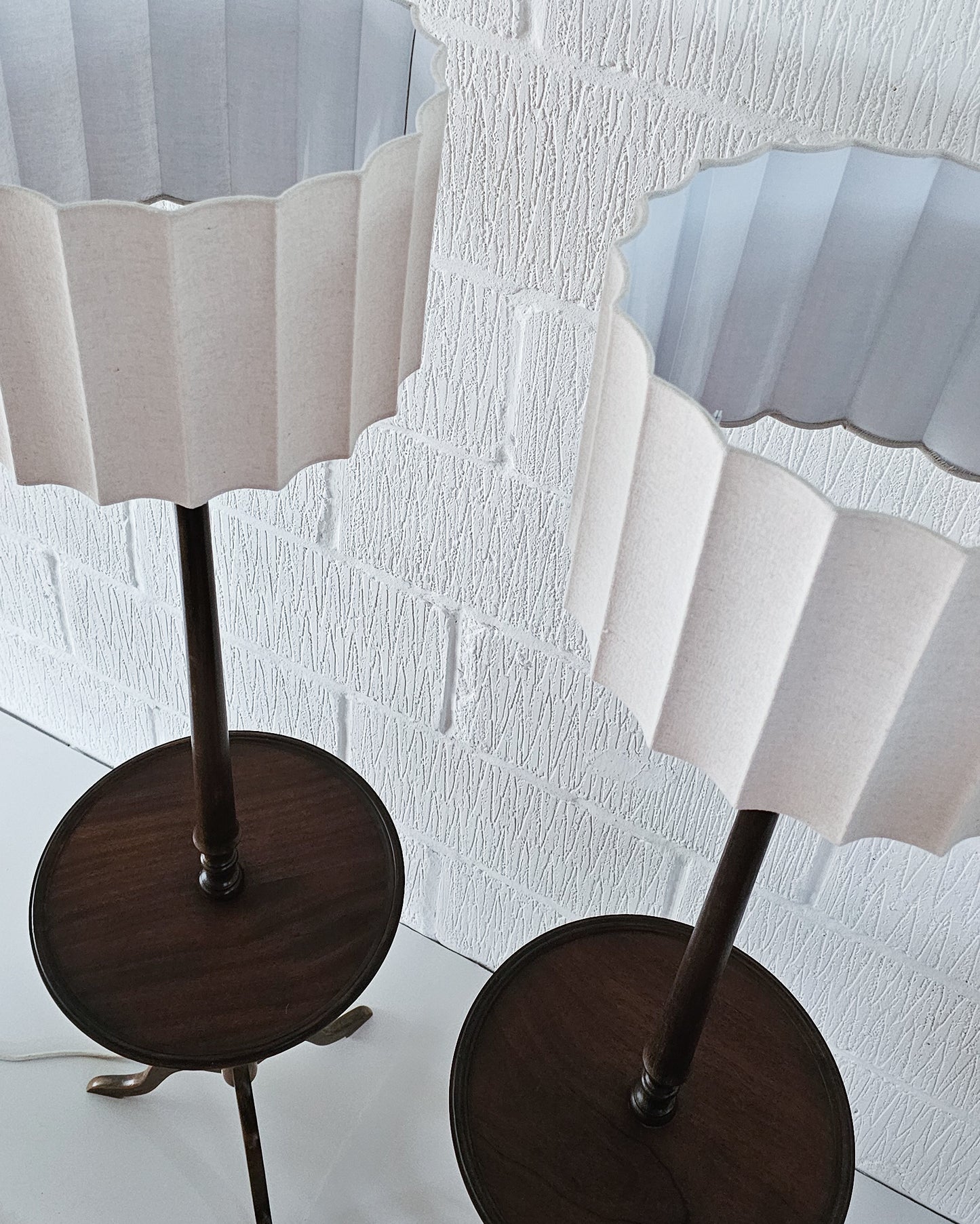 Pair of Vintage Mahogany Floor Lamps with Sculptural Shades