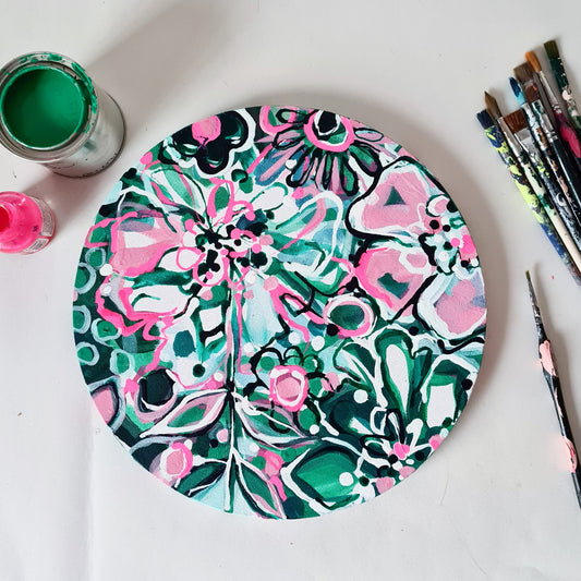 'Blooming Lovely' Ink and Chalk Paint on Canvas