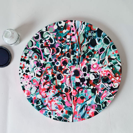 'Berries' Ink & Chalk Paint on Canvas