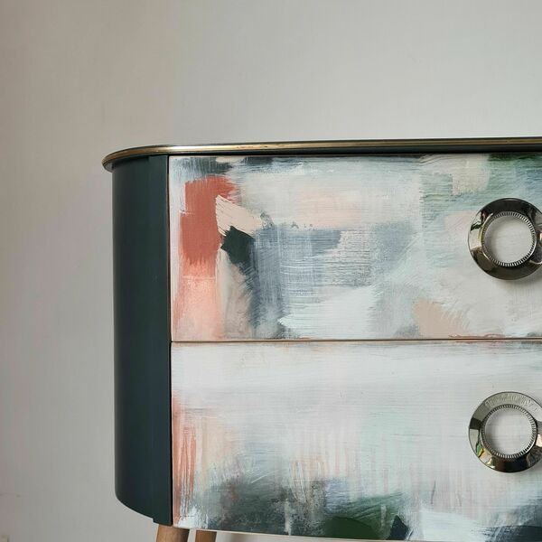Vinterior X Farrow & Ball Mid Century Abstract Chest Of Drawers