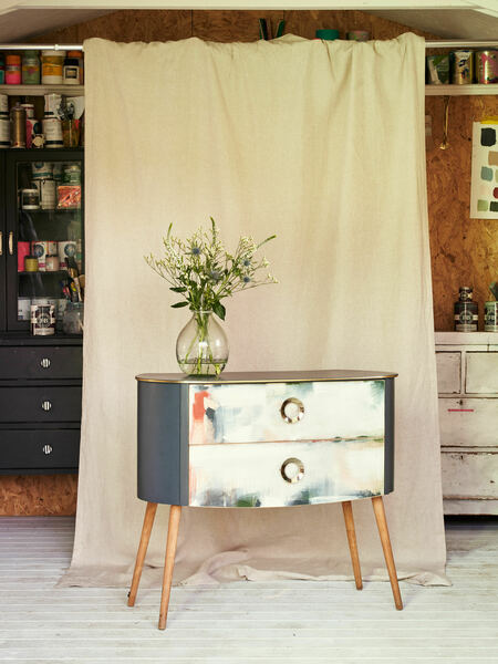 Vinterior X Farrow & Ball Mid Century Abstract Chest Of Drawers