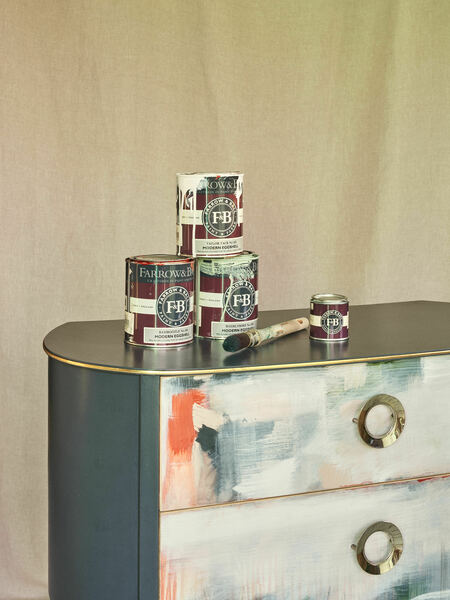 Vinterior X Farrow & Ball Mid Century Abstract Chest Of Drawers