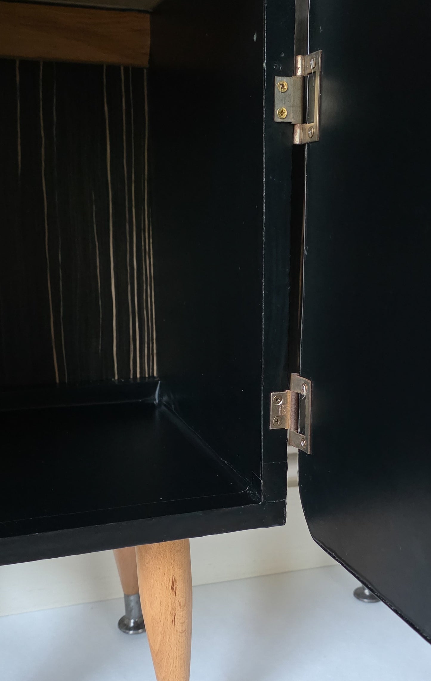 The Pinstripe Pair of Mid Century Veneer Bedside Cabinets