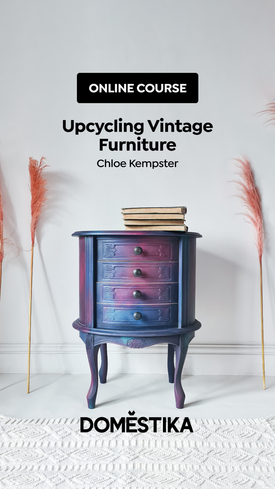Chloe Kempster upcycling furniture social media content creation collaboration with Domestika online learning resources and courses