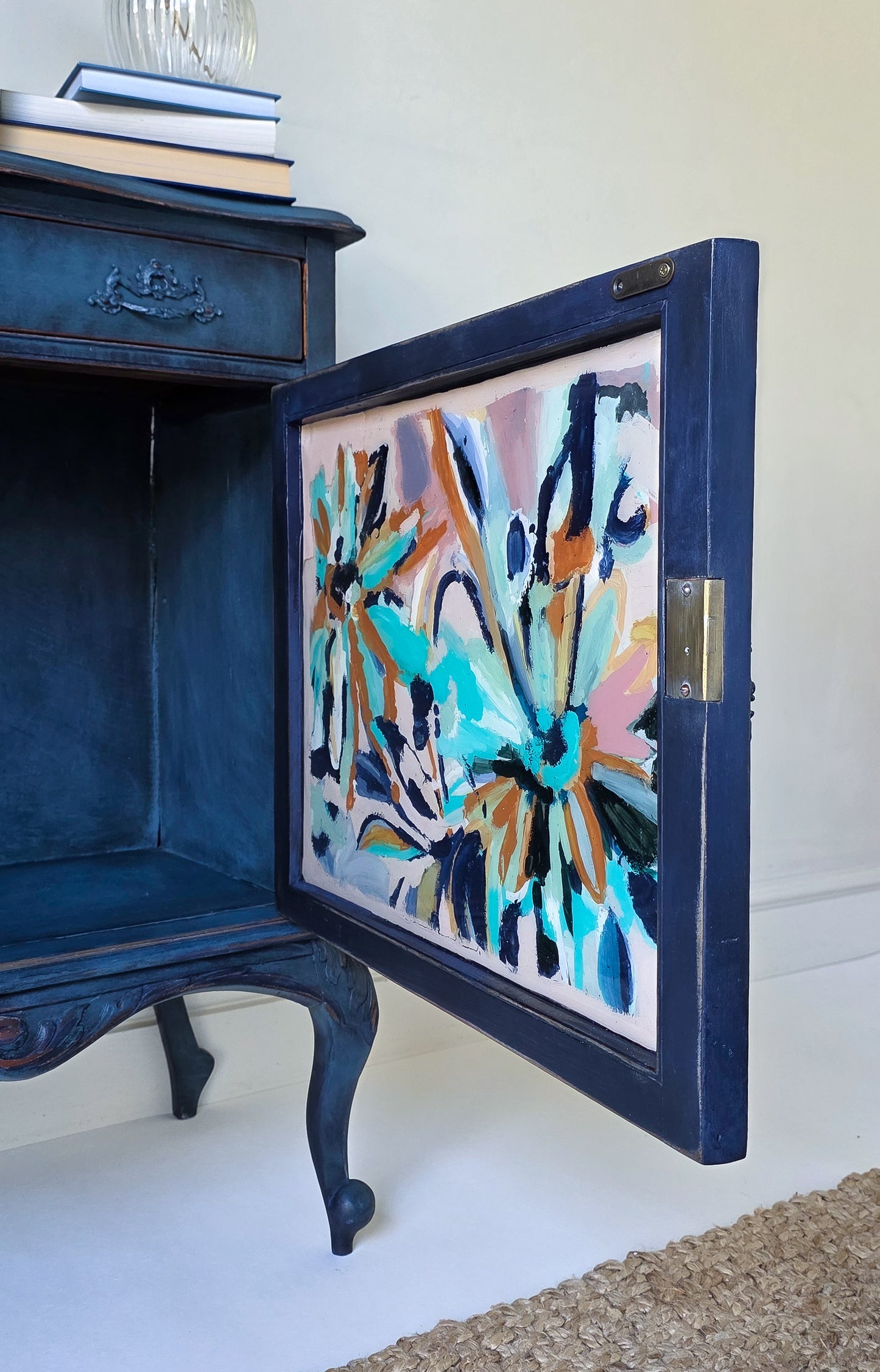 'The Irene' Hand-painted Floral Glass Drinks Cabinet