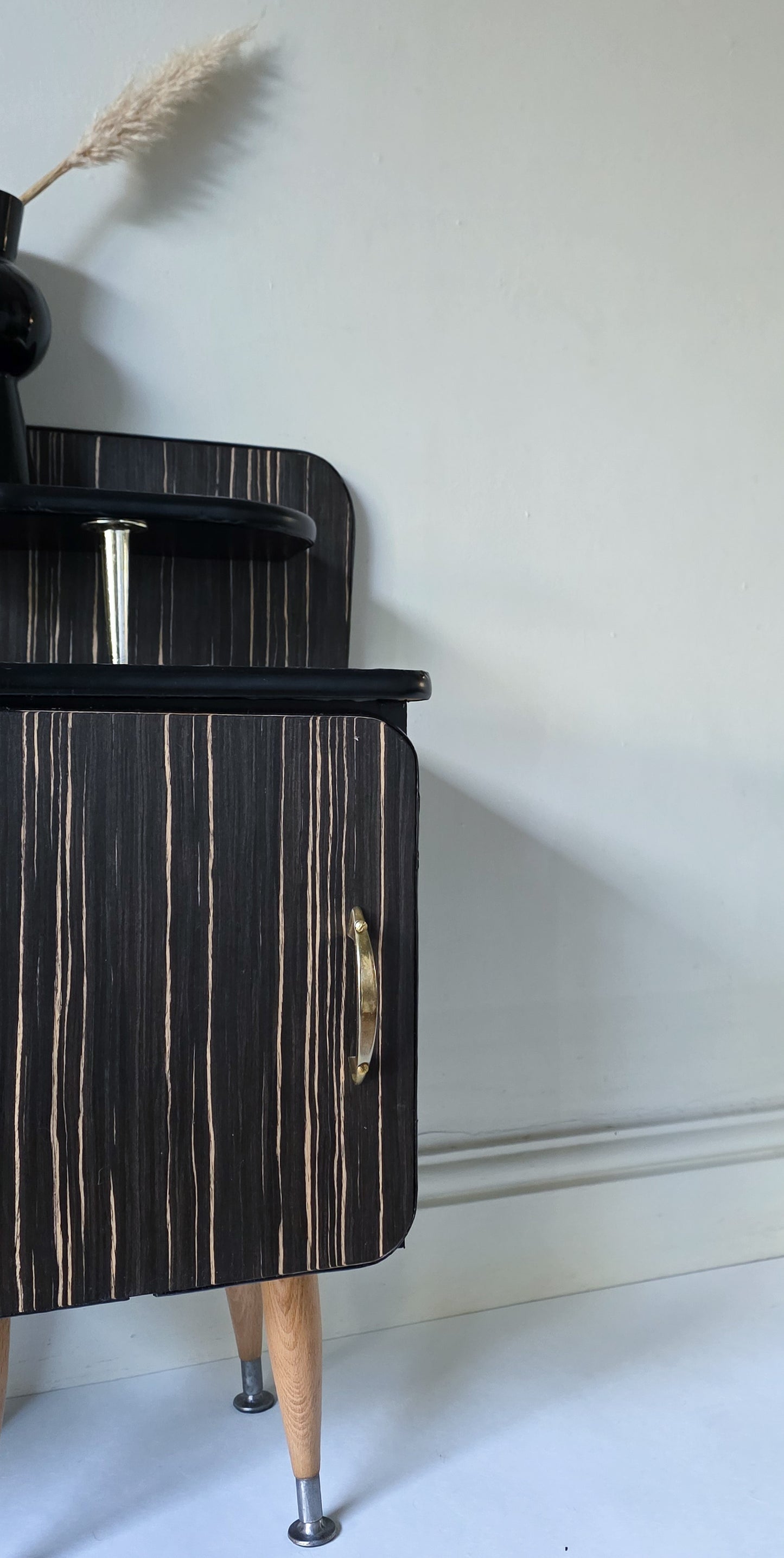 The Pinstripe Pair of Mid Century Veneer Bedside Cabinets