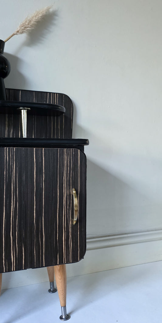 The Pinstripe Pair of Mid Century Veneer Bedside Cabinets