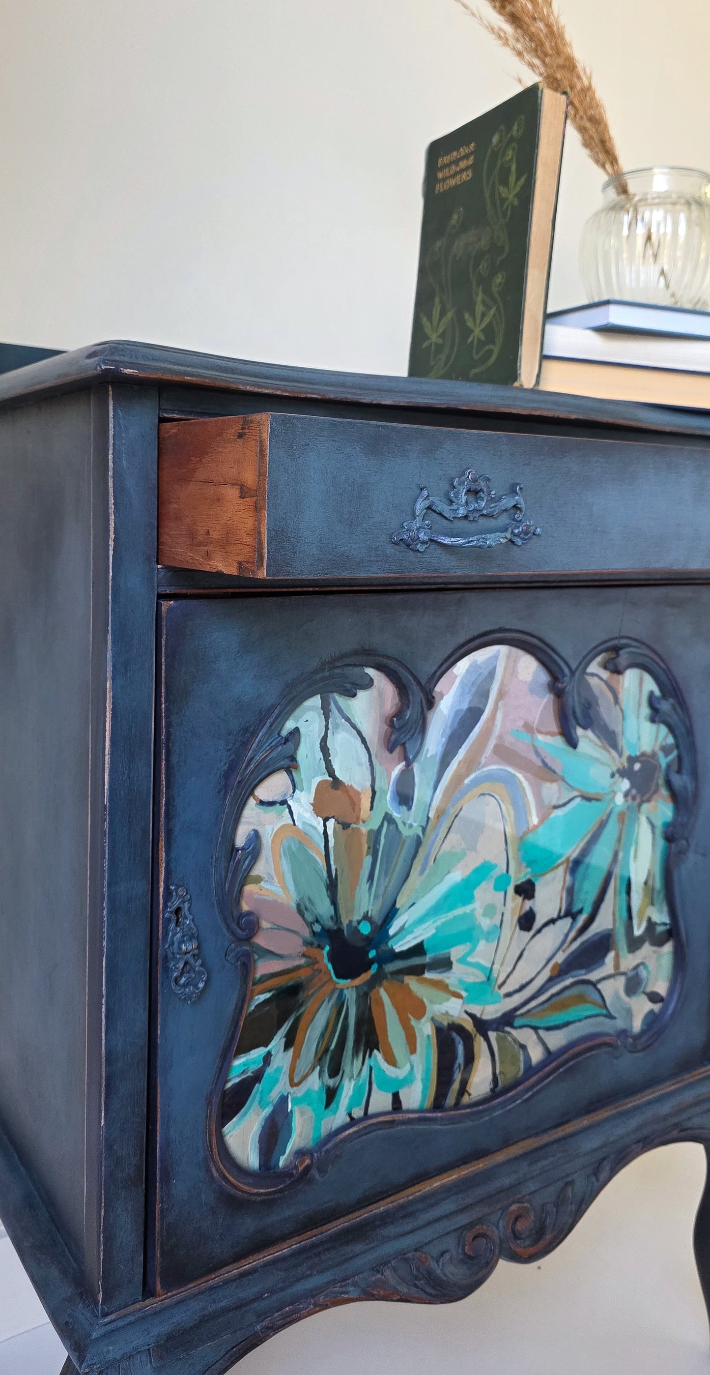 'The Irene' Hand-painted Floral Glass Drinks Cabinet