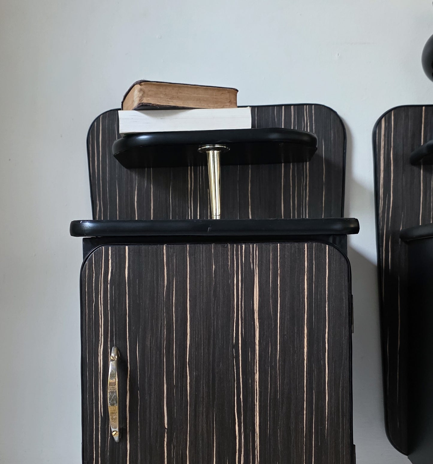 The Pinstripe Pair of Mid Century Veneer Bedside Cabinets