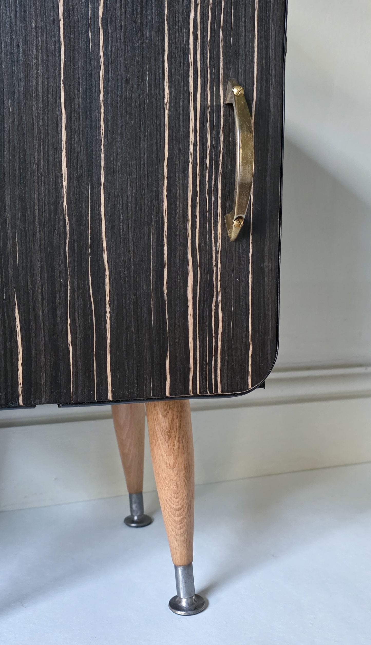 The Pinstripe Pair of Mid Century Veneer Bedside Cabinets