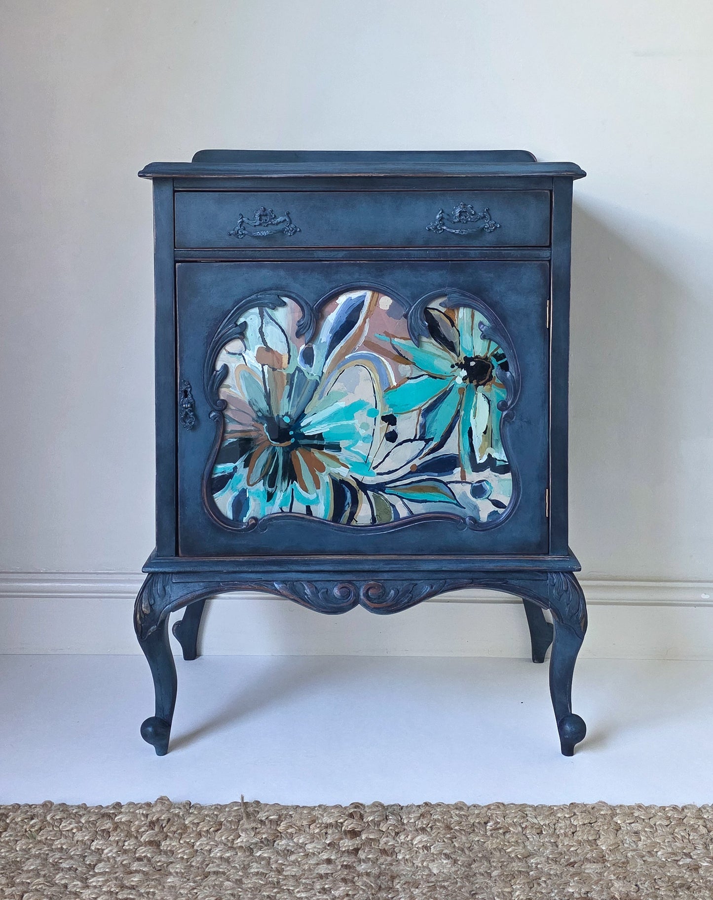 'The Irene' Hand-painted Floral Glass Drinks Cabinet