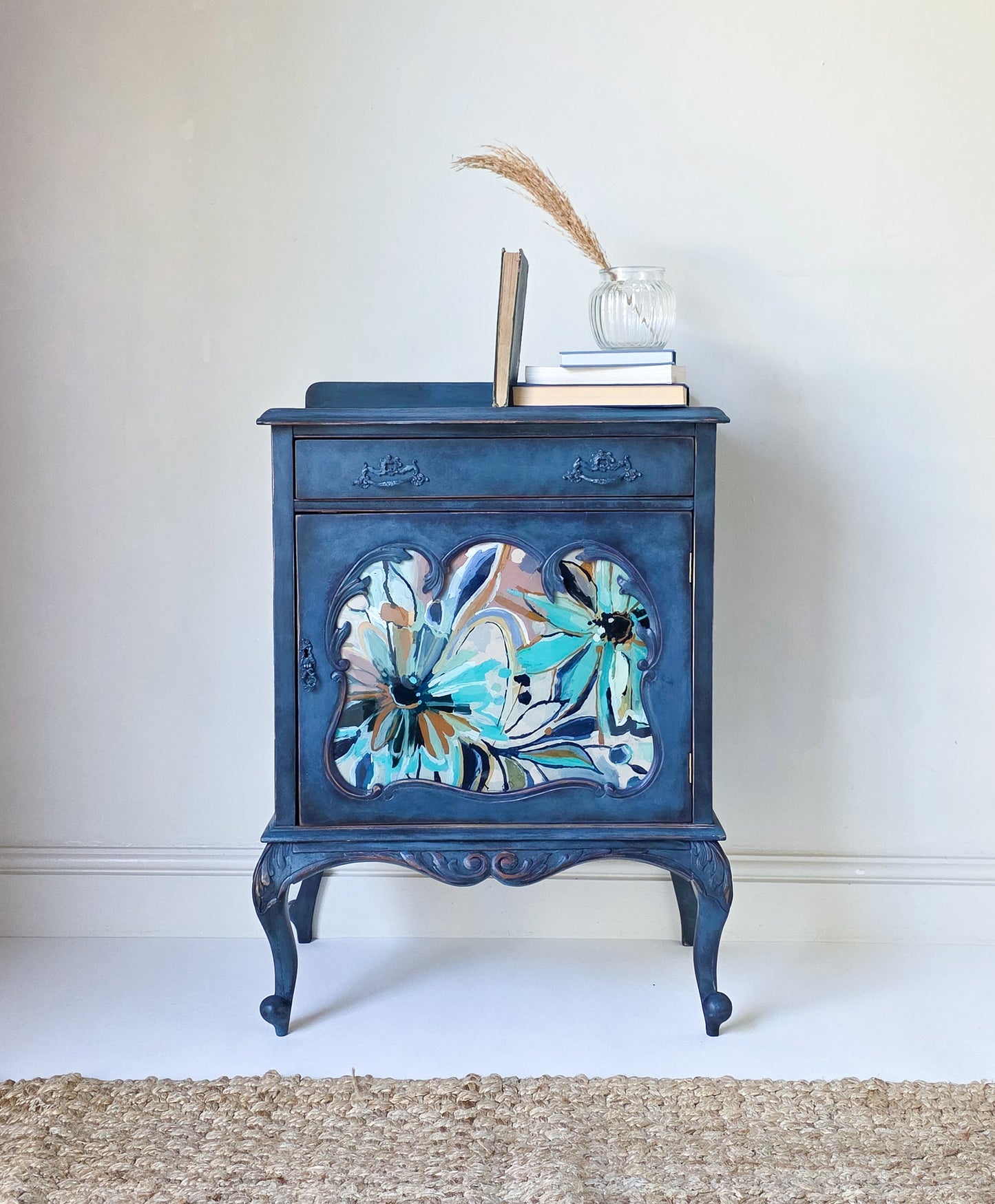 'The Irene' Hand-painted Floral Glass Drinks Cabinet