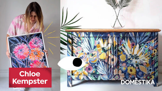 Chloe Kempster upcycling furniture social media content creation collaboration with Domestika online learning resources and courses