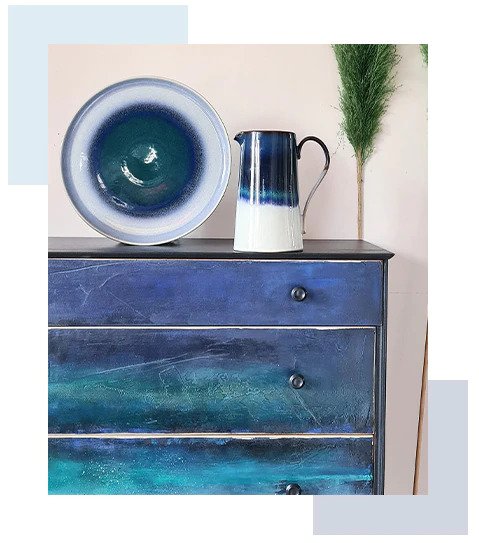 Chloe Kempster upcycling furniture social media content creation collaboration with Denby pottery