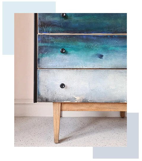 Chloe Kempster upcycling furniture social media content creation collaboration with Denby pottery